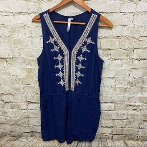 Andree Blue Floral Embroidered V Neck Stretch Waist Lined Romper